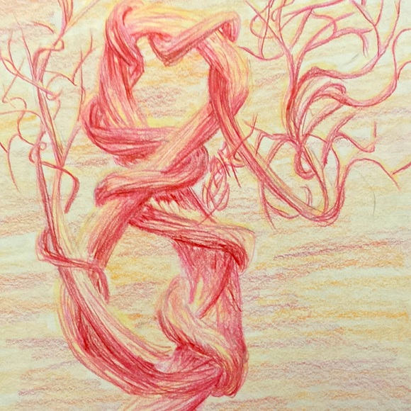 Unframed Original Infini-tree Whimsical Pencil Crayon Drawing Illustration - Picture 3 of 3